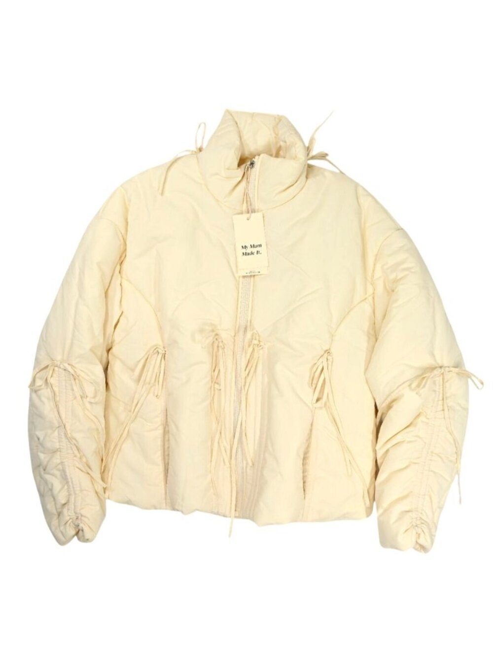 My Mum Made It Bow Puffer Jacket in Cream